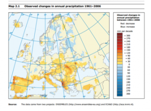 Changes in annula rain precipitation in Europe